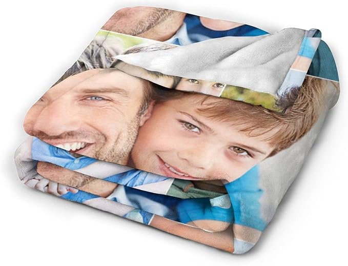 QETXVI Custom Blanket with Photos Text Customized Blanket Personalized Flannel Throw Blankets for Adult Kid Birthday Christmas Halloween Fathers Mothers Valentines Gift - 50"x 60"