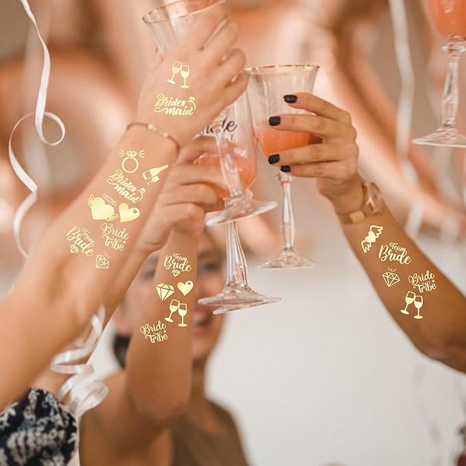 Bride's Babes Bachelorette Temporary Tattoos, Bride Tribe Cheers Gold Metallic Tattoos for Bachelorette Party Bridesmaid Favors Decorations(Bride to be)