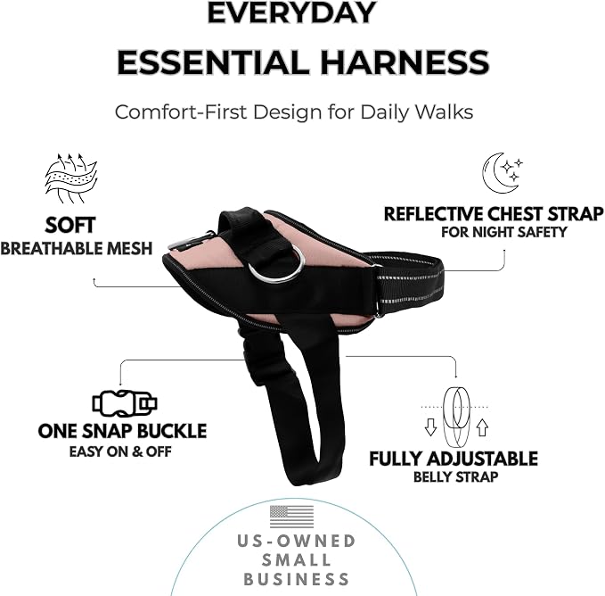 ShawnCo Essential Dog Harness, No-Pull Pet Vest (Rose Gold,L) | 3 Leash Clips, Easy On, No-Choke, Reflective, Adjustable Fit, Padded Comfort, Control Handle, For Small, Medium & Large Dogs