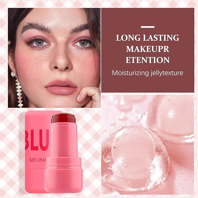 Jelly Blush Stick, Cream Blush & Tool 2-IN-1, Blendable Blushes Makeup For Eyes Lips Cheeks, Color Balm Natural and Creamy #CHILL