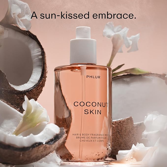 PHLUR Coconut Skin Body Mist, 8 Fl Oz – Hair and Body Perfume for Women, Body Spray with Fresh Coconut, Caramel, and White Florals with Sandalwood & Salted Amber Fragrance