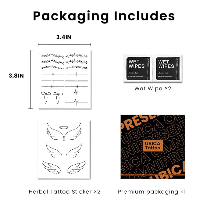 2 Sheets Long Lasting Angel Temporary Fake Tattoos For Women Hand Neck,Angel Wing Semi Permanent Tattoo For Adults Girl,Realistic, Waterproof and Non-Reflective,Minimalist Design
