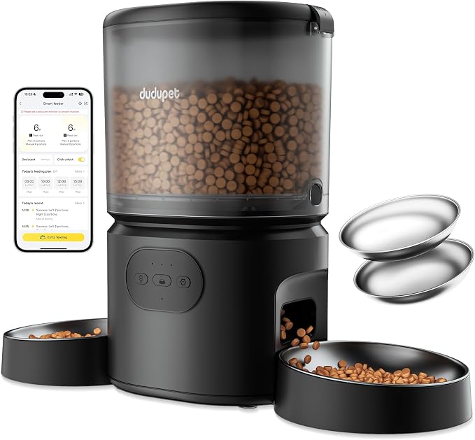 Automatic Cat Feeder for 2 Cats, Dual Cat Feeder with 5G WiFi APP | Cat Food Dispenser App Control, Timed Precise Feeding, Portion Control, 5L Auto Pet Feeder, Double Stainless, Voice Recorder