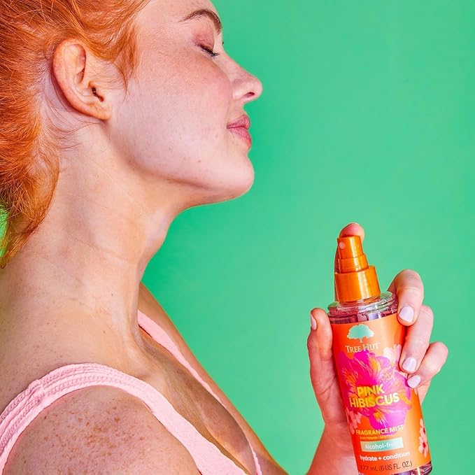 Tree Hut Pink Hibiscus Hair & Body Mist, Hydrating & Alcohol-Free Body Spray, Fragrance with Hibiscus, Poppy & Rasberry Notes, Alcohol-Free Formula, 6 Fl Oz.