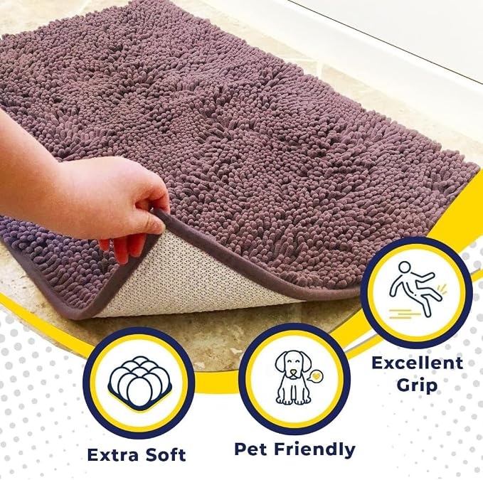 Muddy Mat® | Super Water Absorbent Door Mat Indoor, Microfiber Quick Dry Chenille Entryway Rug, Slip Resistant Front Door Mat, Indoor Mats for Entryway, Machine Washable Pet Rug, Plum 24" x 96"
