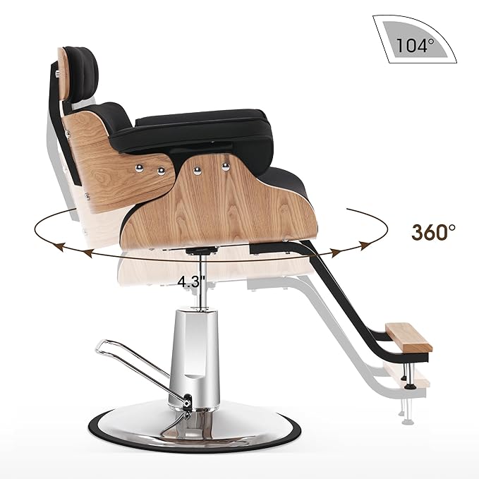 BarberPub Bend Wooden Salon Chair Hydraulic Chair Hair Cutting Beauty Spa Styling Equipment 8261 (Black)