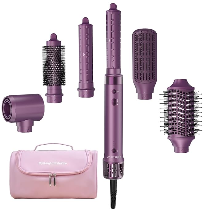 StyleVibe 6-in-1 Air Styler, Hair Dryer & Blow Dryer Brush with Travel Case - Auto Wrap Curls (L/R), Fast Drying, Thermal Round Brush for Smooth Blowouts & Frizz-Free Volume, No Heat Damage