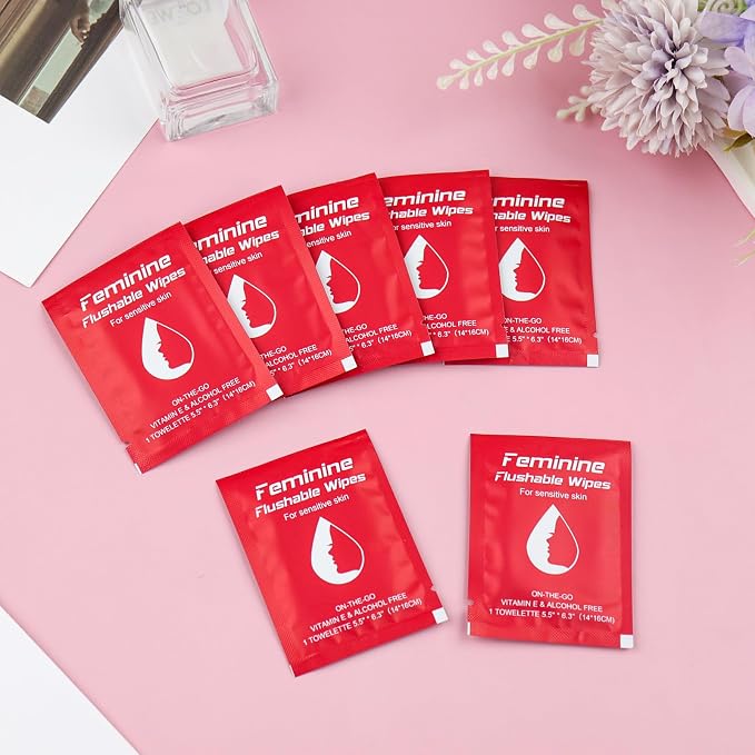 twoworld 400 Feminine Wipes Flushable Travel Individually Wrapped | Travel Wipes for Women,Feminine Care Wet Wipes Travel Size Vaginal Wipes for Adult,Girl and Homeless(Rose)