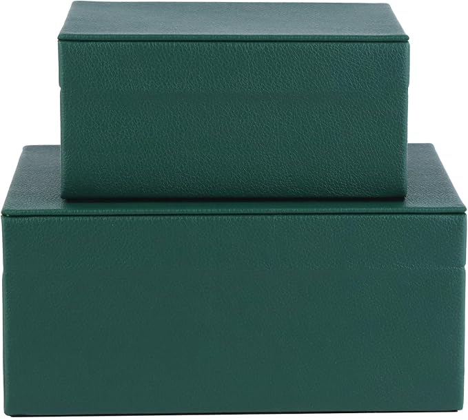 HofferRuffer Faux Leather Jewelry Boxes, Decorative Boxes Storage Accessory Organizer with Gold Hardware Decor, Classic Vegan Leather Set of 2 Pieces (Green)