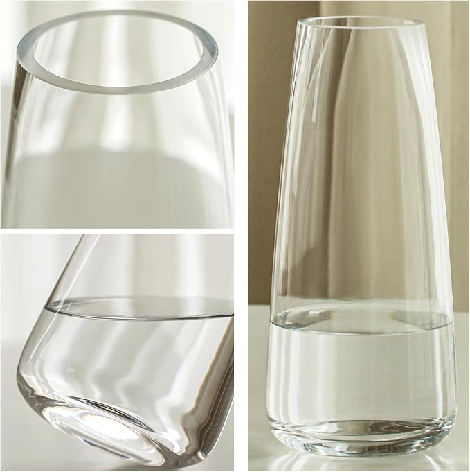 FANTESTICRYAN Modern Glass Vase, 8.7''H Decor Flower Vases, Crystal Clear | Crystal Clear Glass Fresh/Faux Floral Vases, For Home Office Table Centerpiece Decor Housewarming Wedding Gift for Lover