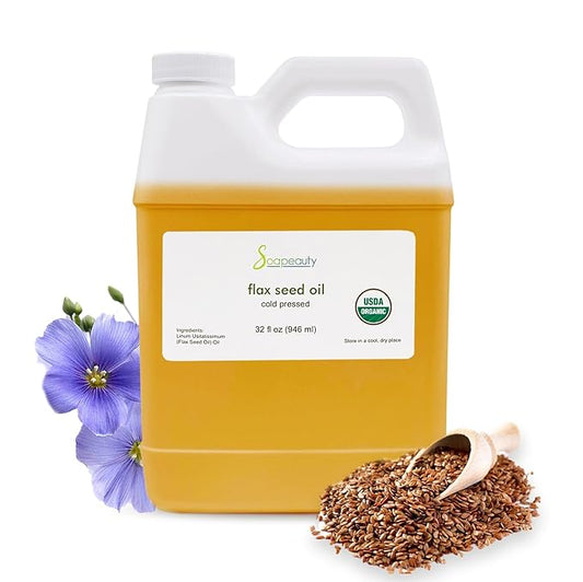 Soapeauty Flax Seed Oil Unrefined Cold Pressed USDA Certified Organic | 100% Pure and Natural | Moisturizer for Skin, Face, Hair, Nails and DIY Recipes | Source of Omega-3 & ALA - 32 Fl Oz