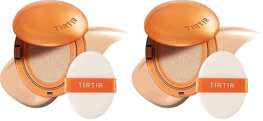TIRTIR Mask Fit Ai Filter Cushion Foundation | AI-Like Semi-Matte Finish - Up to 72-Hour Medium to Full Coverage Korean BB Cushion Make up Beauty, #22N Shell Beige, 0.63 Fl Oz (Pack of 2)
