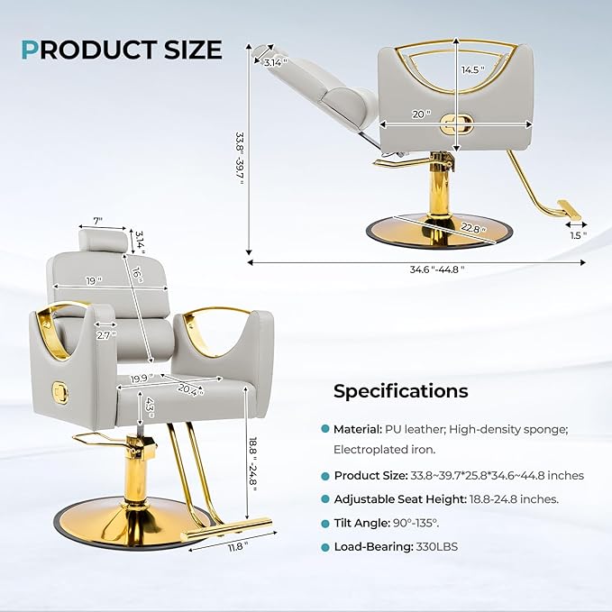 Salon Chairs for Hair Stylist Reclining Barber Chair for Barbershop 360 Swivel Hair Styling Chair with Heavy Duty Hydraulic Pump