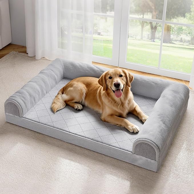 Simple Trending Orthopedic Large Dog Bed, Waterproof Pet Bed, 36x27 Inch | Waterproof Dog Sofa for Dogs Relax, Supportive Egg Crate Foam Dog Couch with Sides, Removable Cover, Non-Slip Bottom, Grey