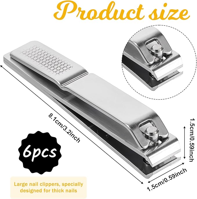 6 Pieces Straight Nail Clippers for Thick Nails Edge Toenails Clippers Stainless Steel Nails Cutters Heavy Duty Fingernail Clipper for Men Women