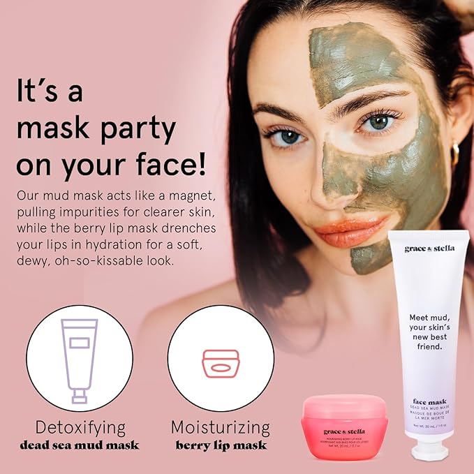 grace & stella Award Winning Skin Care Set - Birthday Gifts for Her, Travel Size Toiletries with Eye Masks, Hyaluronic Acid Serum, Lip Balm & More, Gift Baskets for Women, Vegan Cruelty-Free Self Care