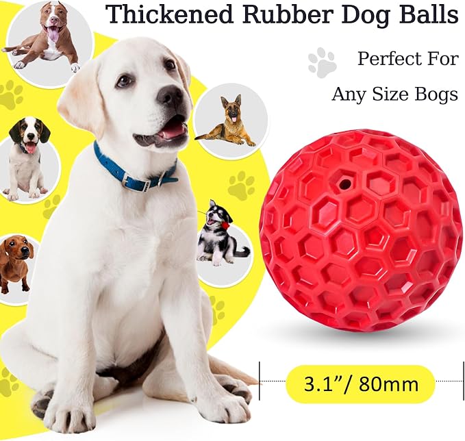 Indestructible Squeaky Dog Ball for Aggressive Chewers, Rubber Interactive Dog Toy for Teething, Relieving Anxiety. Chew Toy for Large, Medium Breeds, Outdoor & Indoor Ball.