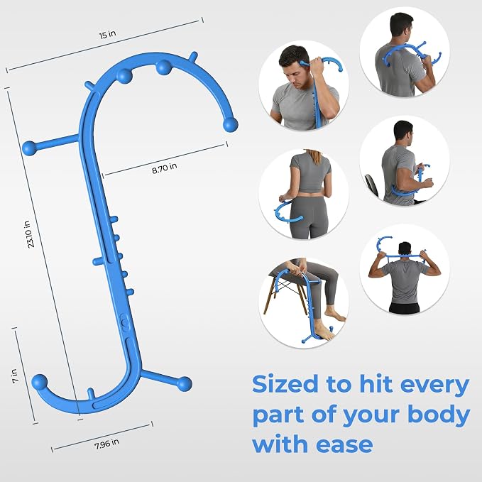 Detachable Trigger Point Massage Cane, Button-Release Design Massage Hook for Back, Neck & Shoulder Pain Relief, Pressure Point Massage Tool for Muscle Recovery (Medium, Blue)