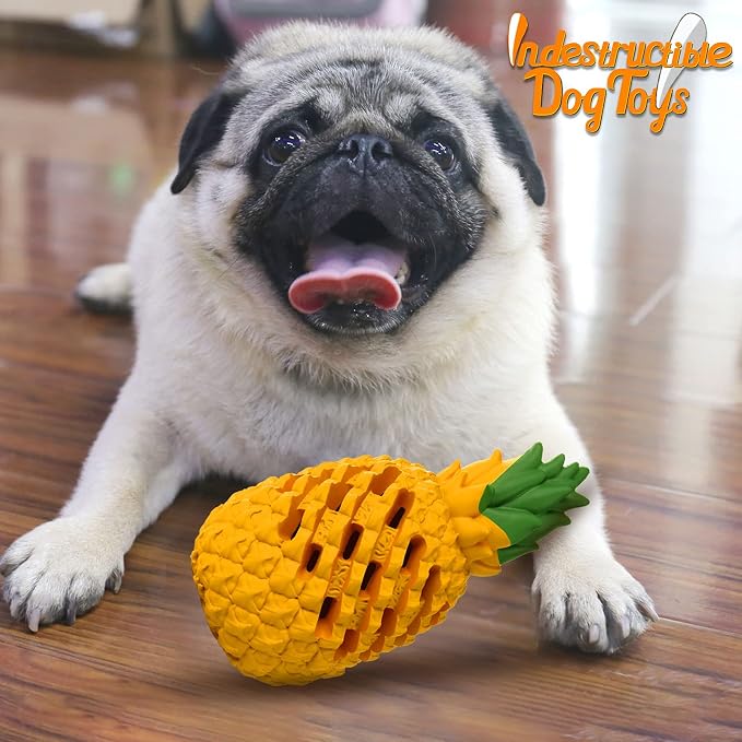 Indestructible Pineapple Dog Toy - Large Aggressive Chewers Training | Heavy Chew, Treat Dispenser, Power Chewer, Durable Puzzle, Tough Interactive, Easy Clean