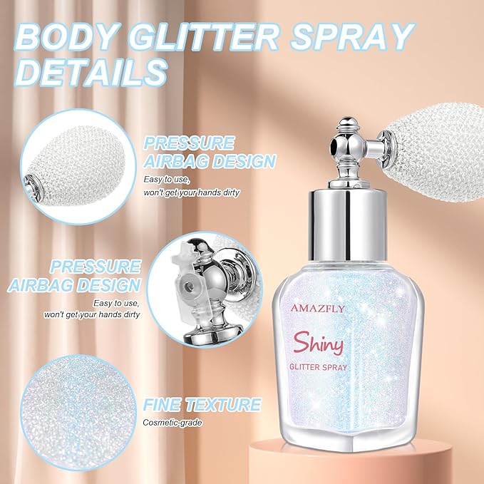 Hair and Body Glitter Spray, Shimmering Powder Sparkle Powder Makeup, Glitter Loose Sparkle Makeup for Body Highlighter,Festival Prom Rave Accessories (Sparkling Pink)