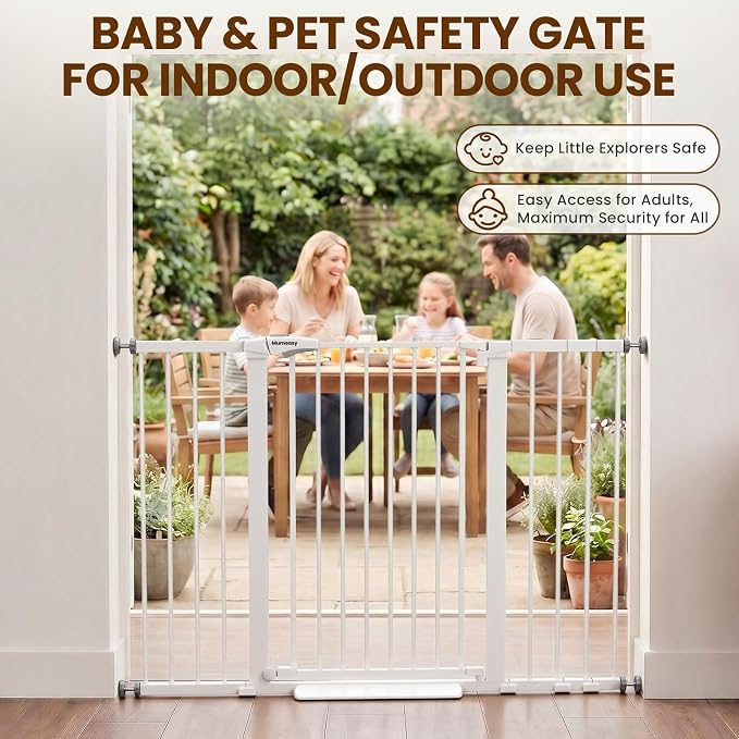 Mumeasy 36" Extra Tall Baby Gate for Stairs, 29.7-54.2" Wide Dog Gate for Doorways, Walk Thru Pet Safety Gate for Indoor, Pressure Mounted with Auto Close, Easy Install No Drill for Toddlers, White