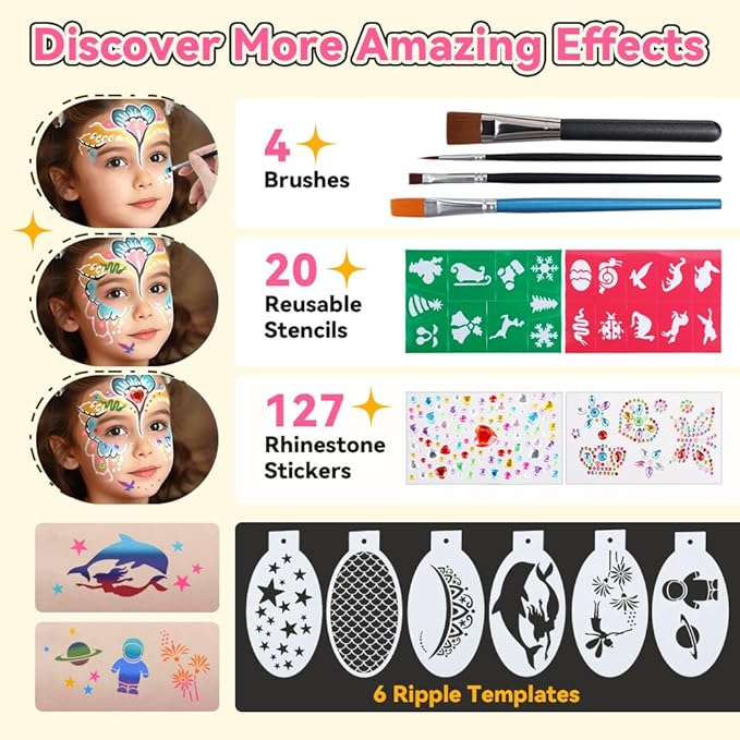 Janolia Face Painting Kit for Kids, Rainbow Split Cake Face Paint, Water Activated Face Paint Body Paint, One Stroke Split Cake Palette, Ideal Facepaint Makeup Kit for Kids Halloween Carnival Easter