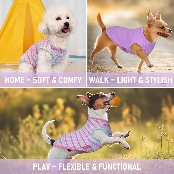 KYEESE 2Pack Cotton Dog Shirt for Large Dogs Soft Striped Tank Top | Reflective for Safety, Lightweight & Breathable, Gentle on Sensitive Skin, Stretchy & Free to Move, Comfortable Daily Wear