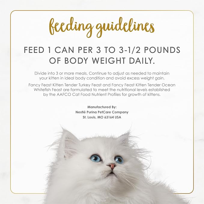 Purina Fancy Feast Kitten Tender Ocean Whitefish Feast and Tender Turkey Feast Wet Kitten Food Variety Pack - (2 Packs of 12) 3 oz. Cans