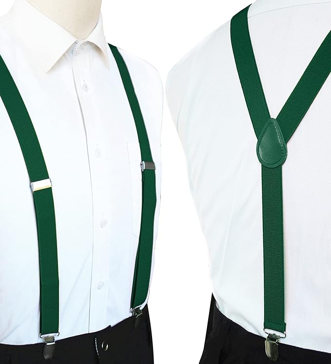 JEMYGINS Solid Color Mens Suspender with 3 Strong Clips Adjustable Braces