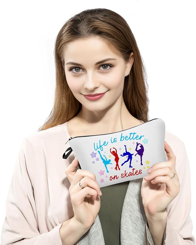 Life Is Better On Skates Makeup Zipper Pouch Bag Skate Lovers Gift Life Is Better On Skates Make up Zipper Pouch Bag Ice Skate Cosmetic Bag Skate Lover Gift Figure Skating Themed Gifts