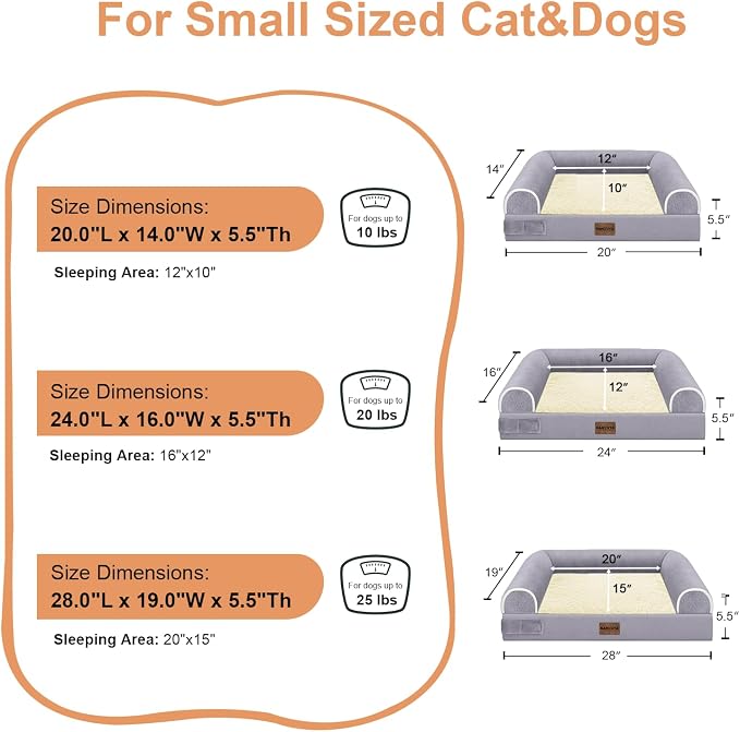 Orthopedic Dog Bed for Small Dogs, 24 x 16 Inch, Purple | Egg crate foam for joint support, 3-sided bolster pet sofa, waterproof lining, washable cover, and non-skid base