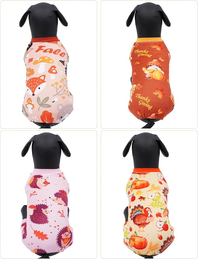 PET SHOW 4 Pack Fall Velvet Dog Pajamas for Large Dogs | Soft stretchy dogs onesies,boy girl thanksgiving pjs with sleeve,holiday jumpsuit costume for pets,XL