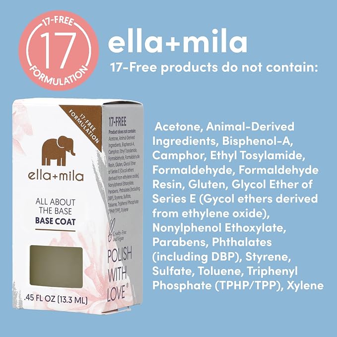 ella+mila Ridge Filler Base Coat Nail Polish - Smoothing Nail Treatment and Long-lasting Ridge Filler - Nourishing Clear Polish for Natural Fingernails (0.45 fl oz)