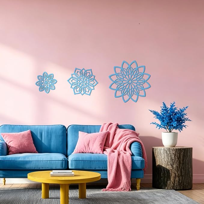 Zzbakress 3 Pcs Metal Flowers Wall Art Bathroom Wall Decor (Blue Elegant) | Farmhouse Flower Bathroom Decor Wall Decorations For Bathroom, Living Room, Office, Kitchen, Hallway And Outdoor