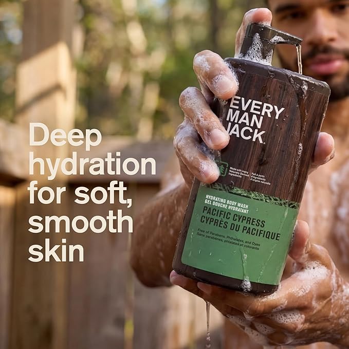 Every Man Jack Pacific Cypress Mens Body Wash for All Skin Types - Cleanse, Hydrate, and Smell Great - Free of Parabens, Phtalates, and Dyes - 33.8 fl oz (2 Pack)