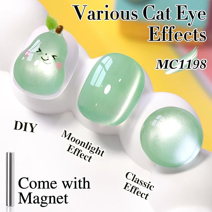 Double Rhythm 15ML Jelly Glass Cat Eye Gel Polish with Magnet Holographic Glitter Shimmer Translucent Sheer Color Salon Soak Off Magnetic Nail at Home (Pale Green-MC1198)