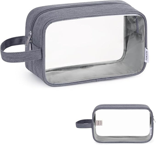 Narwey Clear Travel Toiletry Bags for Traveling Toiletries Men Women, Clear Makeup Bag Cosmetic Bag with Zipper, Make Up Pouch Organizer Bag with Handle, Skincare Beach Snack Medicine Bag, Grey