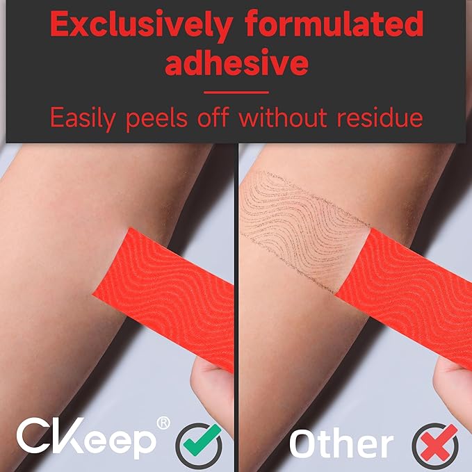 CKeep Kinesiology Tape, Uncut 2 Rolls, Original Cotton Elastic Premium Athletic Tape,Latex Free Hypoallergenic, 2inch x 16ft, Red