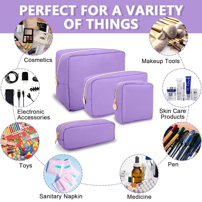 UIXIZQ Small Pencil Case Makeup Bag for Purse, Cute Pencil Pouch Preppy Nylon Makeup Brush Bag with Zipper, Girls Portable Stationery Storage Case Small Pen Bag for Office School College(Slim-Grape)