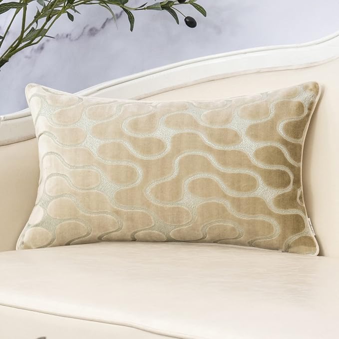 Beige Throw Pillow Cover Wavy Cushion Cover Modern Zippered Rectangular Pillowcase for Sofa Couch Bedroom Living Room Home, 12x20 Inch