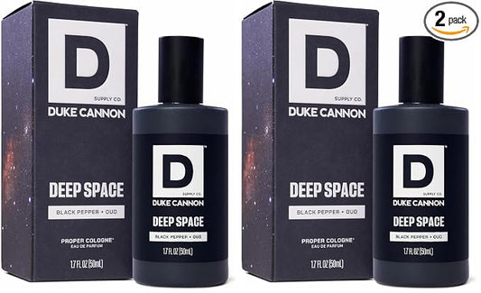Duke Cannon Proper Cologne for Men - Men's Eau de Parfum - Fragrance for Lasting Wear - Essential Oils - Black Pepper & Oud - Deep Space, 1.7 fl oz (Pack of 2)