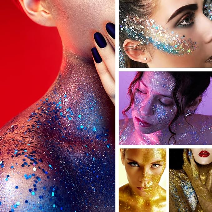 Body Glitter Stick,Mardi Gras Accessories,Sparkling Face Hair Glitter,Mermaid Sequins Chunky Glitter Face Paint,Singer Concert Outfit Festival Rave Accessories for Women and Kids (#5+7)