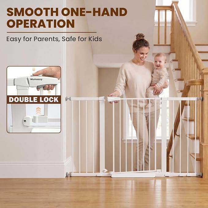 Mumeasy 36" Extra Tall Baby Gate for Stairs, 29.7-54.2" Wide Dog Gate for Doorways, Walk Thru Pet Safety Gate for Indoor, Pressure Mounted with Auto Close, Easy Install No Drill for Toddlers, White