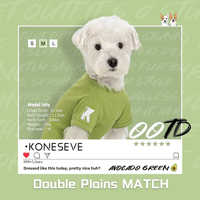 Koneseve Dog Shirts Soft Stretchy Plain T-Shirt - Brown & Avocado Green L | 2-Pack Breathable Cotton Tee for Small Dogs & Cats, Blank Solid Clothes for All Seasons, Easy Pull-On for Daily Casual Wear