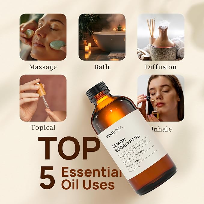 VINEVIDA Lemon Eucalyptus Essential Oil 4 oz - Undiluted - 120ml
