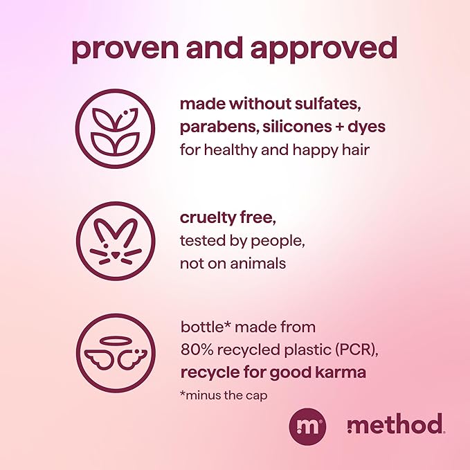Method Volumizing Shampoo, Pure Peace with Rose, Peony, and Pink Sea Salt Scent Notes, Paraben and Sulfate Free, 14 oz (Pack of 1)