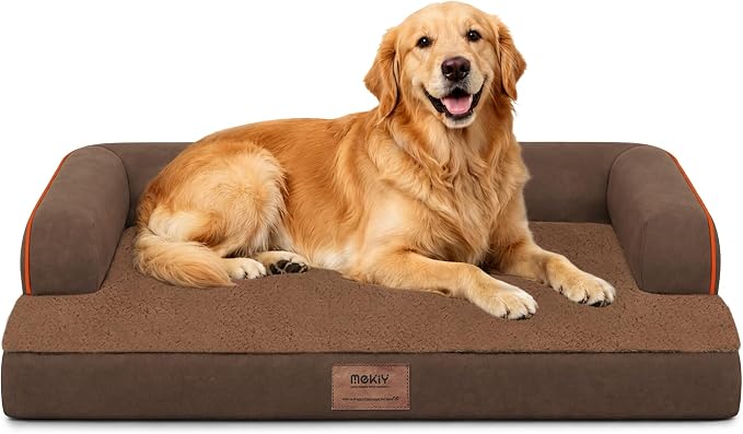 Orthopedic Washable Dog Bed with Bolster for Medium to Large Dogs | Pillow Support for Neck Relief, Egg Crate Foam, Waterproof Liner, Anti-Slip Bottom, Removable Bolster Cover, 36 x 27 Inch