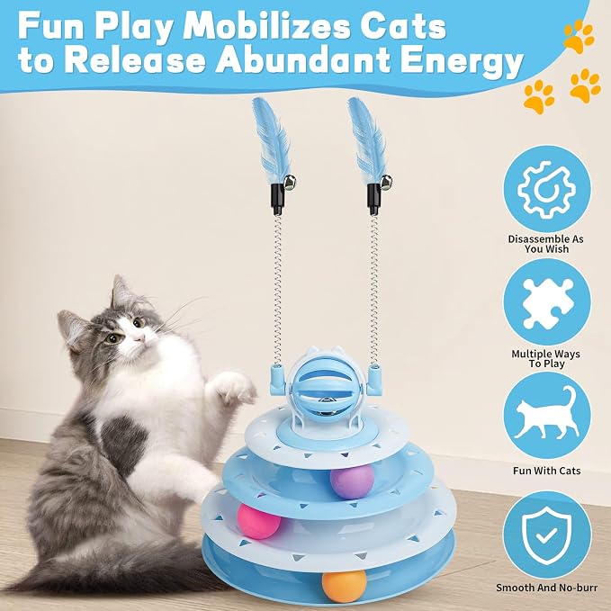 Goosheep Cat Toy Interactive Pet Plaything for Indoor Kitten Interactive Kitty Puzzle Ball with 2 Cat-Tease (Blue)