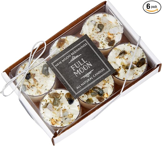 New Moon Beginnings Full Moon Candle - Purification & Cleansing Tealight Candle - Set of 6 - Jasmine, Violet, Bergamot Scent