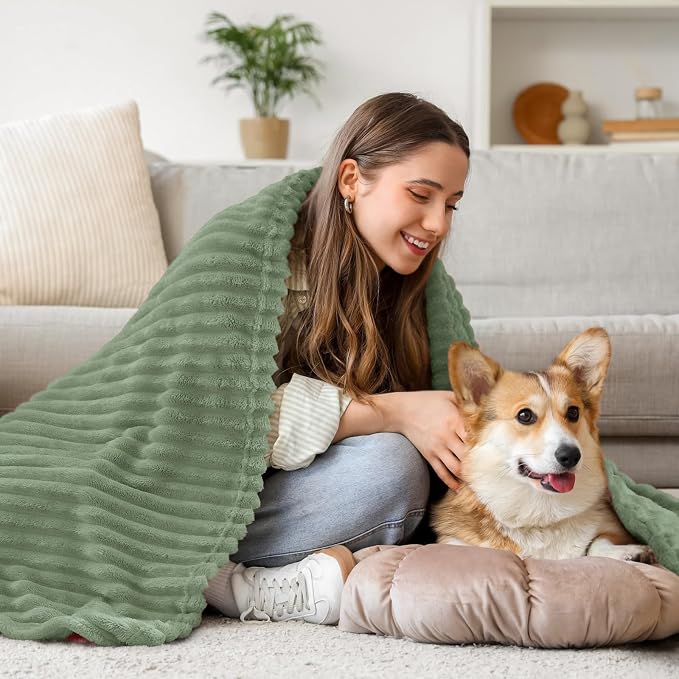 BEDELITE 3D Ribbed Sage Grey Green Fleece Twin Blanket for Bed, 60x80 Inch | Soft Warm Decorative Fluffy Blanket, Cozy Plush Lightweight Fuzzy Throw Blanket for Couch Sofa Room Decor, Gift for Women